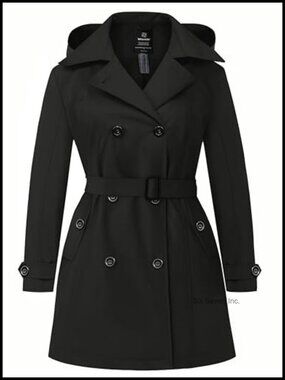 Plus Size Waterproof Trench Coat Lapel Hooded Overcoat